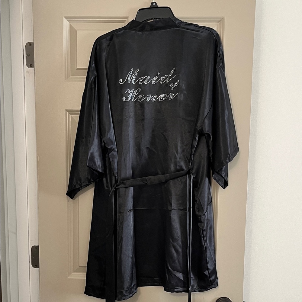 Black Maid of Honor Satin Robe